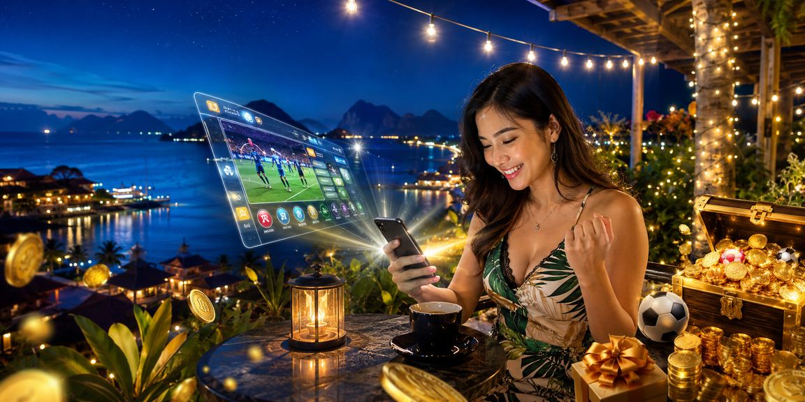 Pengguna Langkawi log masuk ke kasino mudah alih soju88 menggunakan telefon pintar di tepi pantai